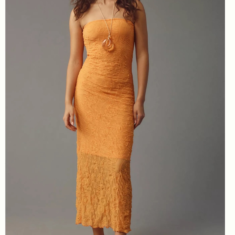By Anthropologie Strapless Textured Knit Slip Midi Dress